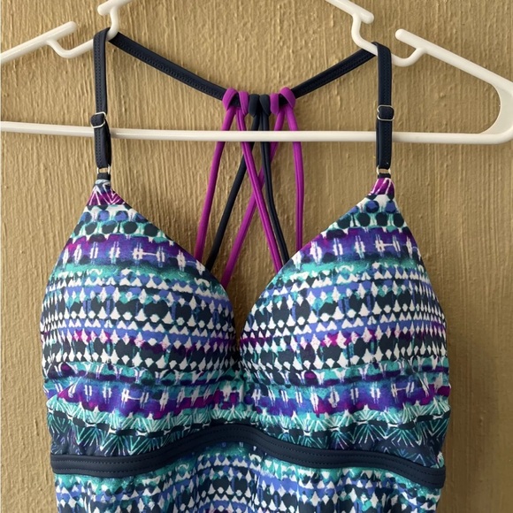 FREE COUNTRY WOMEN'S TANKINI  SWIM suit TOP M strappy back Blue Purple - Picture 2 of 9
